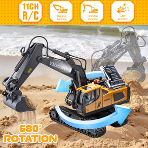 Remote Control Excavator Toys, 11 Channel 1:20 RC Construction Vehicles, 680° Rotation Hydraulic Car Toys, RC Truck Digger