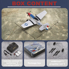 Load image into Gallery viewer, RC Plane for Beginners, P51 Remote Control Airplane for Adults, 2.4GHz 3 Channel Fighter Featuring 6 Axis Gyro Stabilizer Comes with 2 Batteries, Easy to Fly
