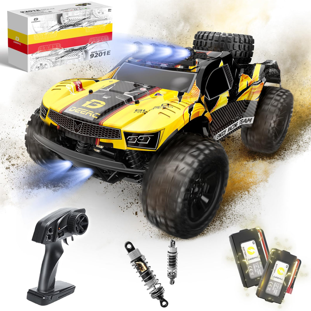 1:10 Large Remote Control Truck with Lights, Fast Short Course RC Car, 48 km/h 4x4 Off-Road Hobby Grade Toy Monster Crawler
