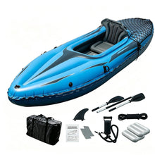 Load image into Gallery viewer, Nuwani 9ft Inflatable Fishing Kayak, 1-Person Foldable Boat, 220lb Capacity with Aluminum Oars, High Output Pump, Adjustable Seat, Removable Fins, Cargo Net for Adults, Lakes, Rivers and Fishing
