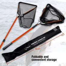 Load image into Gallery viewer, Fiblink Folding Aluminum Fishing Landing Net Fish Net with Extending Telescoping Pole Handle (Orange-Extend Length: 59-118 inches)
