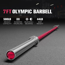 Load image into Gallery viewer, RitFit Elite 7ft Olympic Barbell, Robust 45lb Barbell for Weightlifting and Powerlifting, Superior Olympic Bar with Exceptional 500lbs Load Capacity, Weight Bar for 2” Standard Plates Sliver/Pink
