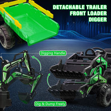 Load image into Gallery viewer, 3 in 1 Kids Ride on Tractor, Excavator &amp; Bulldozer, 24V Electric Vehicles w/Trailer, Shovel Bucket, Digger, Remote Control, Green
