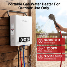 Load image into Gallery viewer, Propane Tankless Water Heater, 5L 1.32 GPM Outdoor Portable Gas Instant Hot Water Heater with Digital Display Overheating Protection, for Camping Barn Cabin RV White
