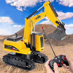 Remote Control Excavator & Dump Truck Toy for Kids(Set of 2) with Lights and Sounds, Construction Vehicles RC Trucks