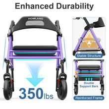 Load image into Gallery viewer, HOMLAND Foldable Rollator Walkers with Seat for Seniors, 8'' Big Wheels, 350 lb. Weight Capacity, Adjustable Handles and Seat Height, Lightweight Rolling Walker, Purple
