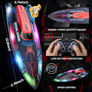 13 inch Remote Control Boat for Kids, 2.4Ghz RC Spider Boat with LED Lights for Pools and Lakes, Summer Water Toy Gift