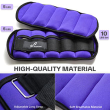 Load image into Gallery viewer, Sportneer Adjustable Ankle Weights Set - 1 Pair (2-10 lbs) Removable Sandbags -Purple
