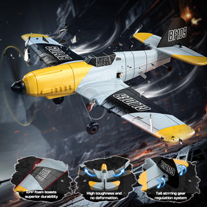RC Plane 3 Channel BF-109 Remote Control Airplane Fighter Toys,2.4GHz 6-axis Gyro Stabilizer RTF Glider Aircraft Plane with 2 Batteries