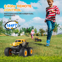 Load image into Gallery viewer, Remote Control Car, 2.4Ghz All Terrain Monster Truck Toys, RC Truck with Music, 3 Lighting Effects, 360 Stunt (Yellow)
