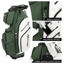 Load image into Gallery viewer, wosofe 14-Way Golf Cart Bag, Waterproof PU Leather, Green/White Trendy
