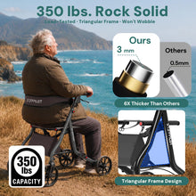 Load image into Gallery viewer, StepPilot Zero Wobble Rollator Walker with Seat for Seniors, 350lb Capacity, 18" Extra Wide Seat, 8" Wheels &amp; Dual Brake, One-Hand Folds to 9.6", 7-Level Handle Adjustable, Cup Holder &amp; Cane Clip
