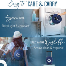 Load image into Gallery viewer, BCOZZY Organic Cotton Double Support Neck Pillow for Travel - 3 Ergonomic Positions for Head, Neck, and Chin Comfort - Ideal for Sleeping Upright on Flights, Cars, and at Home – Large, Navy
