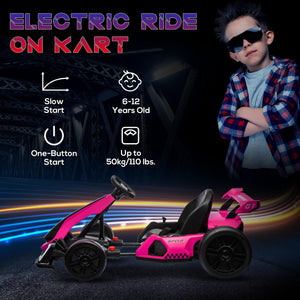24V 7.5 MPH Electric Go Kart with Adjustable Seat, Drifting Car Battery Powered Ride for 6-12 Years Old, Pink