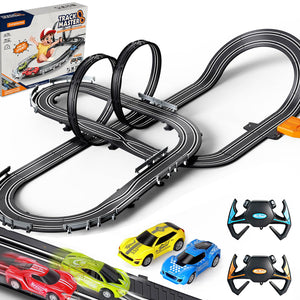 Car Race Track Sets for Boys Kids, Battery or Electric Race Car Track with 4 High-Speed Slot Cars and 2 Hand Controller