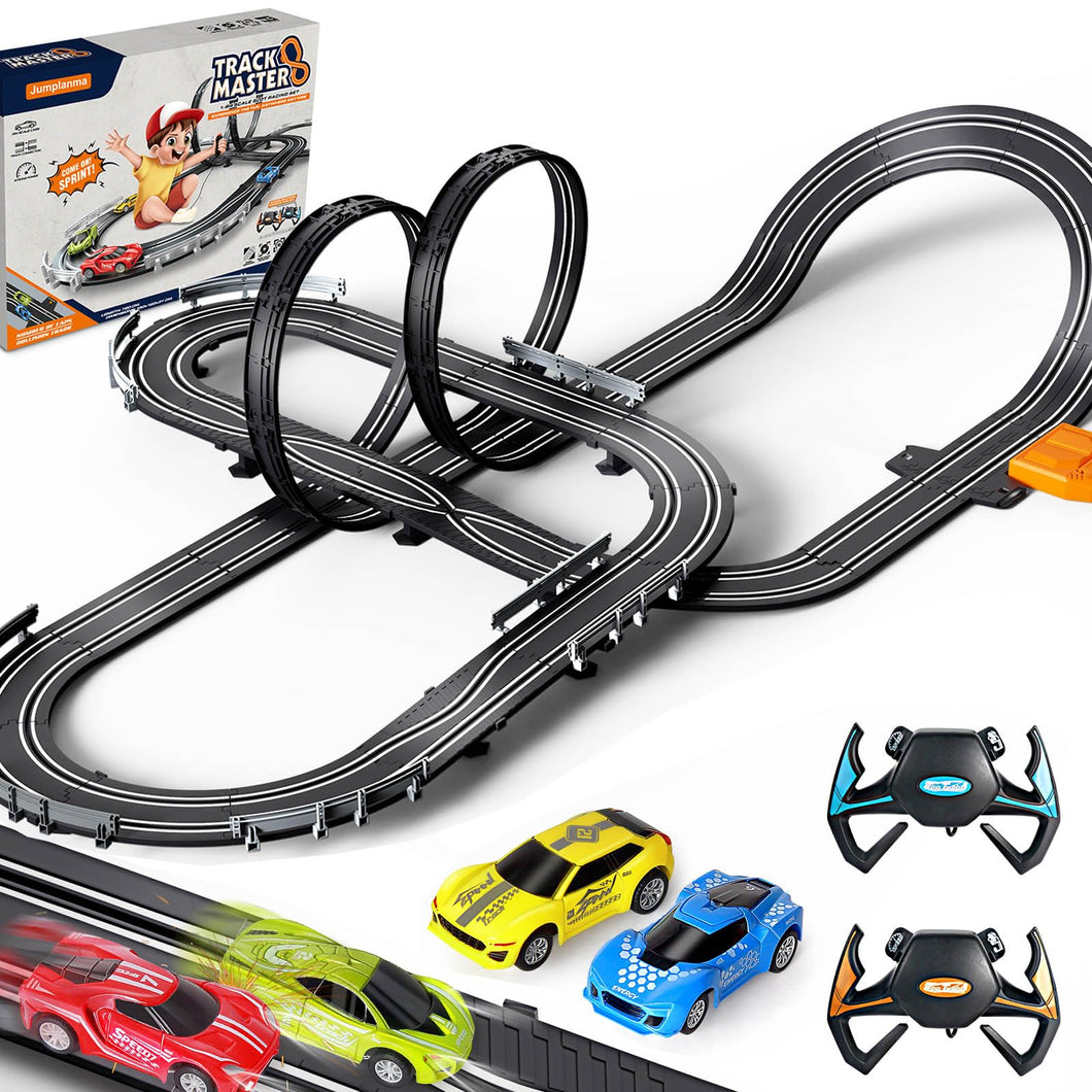 Car Race Track Sets for Boys Kids, Battery or Electric Race Car Track with 4 High-Speed Slot Cars and 2 Hand Controller