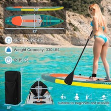 Load image into Gallery viewer, GYMAX Paddle Board, Inflatable SUP with Kayak Seat, Camera Mount, Direction Fin Paddle &amp; Carry Backpack, Extra Wide Below Up Stand Up Paddle Boards for Adults &amp; Youth Floating Fishing Water Exploring
