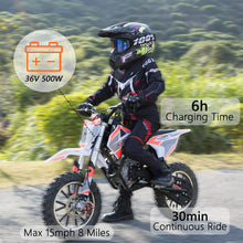 Load image into Gallery viewer, Electric Dirt Bike, 36V 500W Off-Road Electric Motocycle for Kids 8-14 Yrs,15 MPH Peak Speed, Dual Suspension High Torque Motor
