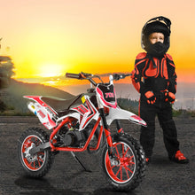 Load image into Gallery viewer, Kids Dirt Bike 49cc 2-Stroke, Mini Pit Bike, Beach Off Road Ride On Vehicle Mini Motorcycle, Pocket Rocket Motocross, 220lbs Weight Capacity Red
