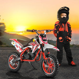 Kids Dirt Bike 49cc 2-Stroke, Mini Pit Bike, Beach Off Road Ride On Vehicle Mini Motorcycle, Pocket Rocket Motocross, 220lbs Weight Capacity Red