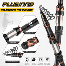 Load image into Gallery viewer, PLUSINNO Fishing Rod and Reel Combos, Toray 24-Ton Carbon Matrix Telescopic Fishing Rod, 12 +1 Shielded Bearings Stainless Steel BB Spinning Reel
