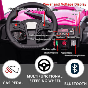 24 Volt Kids Ride On Toys, 4 Wheels Powerful Drive, Ride On Toys for Big Kids Toys, with Remote Control, Music, 4x4 Rubber Tires (Rose Red)