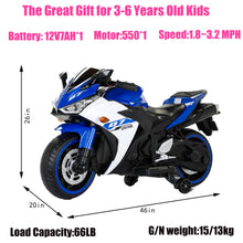 Load image into Gallery viewer, Kids Electric Motorcycle with Training Wheels for 3-8 Years(43-55in), Boys Girls Ride on Electric Motorbike, Blue White
