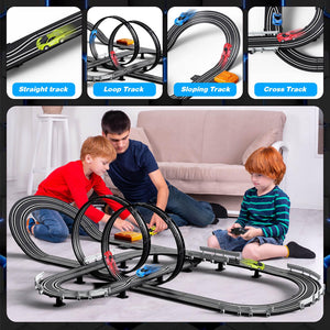 Car Race Track Sets for Boys Kids, Battery or Electric Race Car Track with 4 High-Speed Slot Cars and 2 Hand Controller