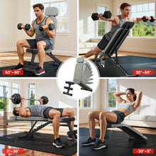 Load image into Gallery viewer, XDDIAS Workout Bench, 10 Backrests Adjustable Weight Bench with Extended Headrest, 800LBS Foldable Weight Bench for Home Gym, Incline Decline Flat Bench Compact for Small Space Training, Gray
