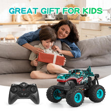 Load image into Gallery viewer, Remote Control Car, 2.4Ghz All Terrain Dinosaur Monster Truck Toys, RC Truck with Music, 3 Lighting Effects, 360 Stunt (Cyan)
