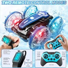 Load image into Gallery viewer, Amphibious Remote Control Car, 2.5GHz 4WD 131Ft 360° Rotation, 180° Flip，60Mins Play, Rechargeable Gesture Rc Car with LED
