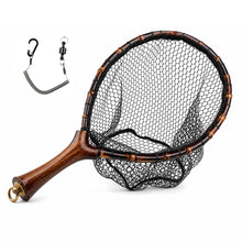 Load image into Gallery viewer, Premium Handcrafted Fly Fishing Net with Natural Bamboo Frame, Rubber Hex Mesh, Brass Lanyard Ring, Trout Stream Size
