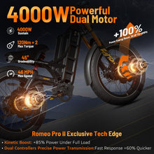 Load image into Gallery viewer, Romeo Pro 2 (2025 Upgraded) 4000W 46MPH Dual Motor Electric Bike 70AH 200Miles Long Range Electric Bikes
