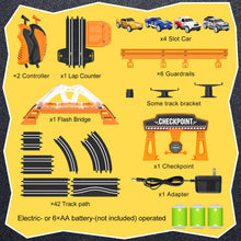 Load image into Gallery viewer, Slot Car Race Track Sets with 4 Slot Cars, Electric Race Car Track Include Slope Circular Overpass Track, Dual Racing Game
