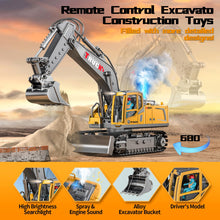Load image into Gallery viewer, 17CH Remote Control Excavator Construction Toy for Boys - 2400mAh RC Excavator Toy with Metal Shovel/Spray/Lights/Sounds
