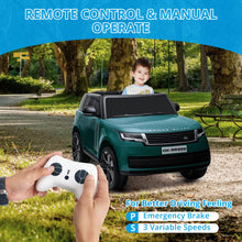 Load image into Gallery viewer, 24V Ride On Car, 2-Seater Licensed Land Rover with Parent Remote Control, 3 Speeds, Wireless Music, MP3 Player, Electric Car for Kids, Green
