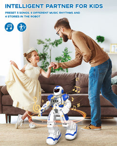 Toys for 6-9 Year Old Boys, Girls RC Robot Gifts for Kids Intelligent Programmable Robot (Blue&White)