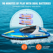 Load image into Gallery viewer, RC Boat for Kids, Remote Control Boat for Pools &amp; Lakes, Racing Boat with LED Light &amp; 2 Rechargeable Batteries, Whole Body Waterproof
