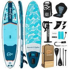 Load image into Gallery viewer, InnoExpo 11' Inflatable Stand Up Paddle Boards with Premium Accessories, Wide Stable SUP Paddle Board Design, Non-Slip Comfort Deck for Youth &amp; Adults (Tropical/Kayak Seat)
