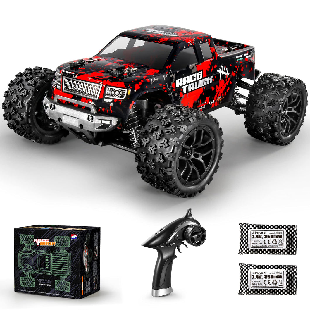 1:18 Scale All Terrain RC Car 36KM/H High Speed, 4WD Electric Vehicle,2.4 GHz Radio Controller, Included 2 Batteries (Red)
