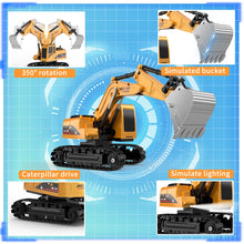 Load image into Gallery viewer, Remote Control Excavator and Dump Truck Toy Set - RC Construction Vehicles Toy with Barricades, Road Signs, Simulated Rocks

