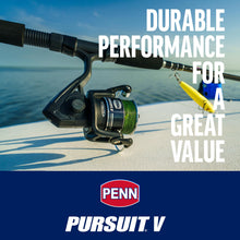 Load image into Gallery viewer, Penn Pursuit V Spinning Fishing Reel, Size 3000, Corrosion-Resistant Graphite Body, Lightweight Aluminum Superline Spool, HT-100 Drag System
