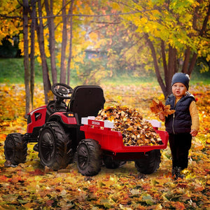 3 in 1 Ride on Tractor, 24V Ride on Excavator with Remote Control, Kids Electric Vehicles w/Trailer, Shovel Bucket, Digger, Red