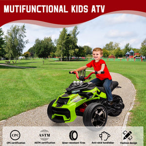 12V Kids Ride On ATV, 3 Wheeler Motorcycle, Rechargeable Battery-Powered ATV Toy Car with Music, Green