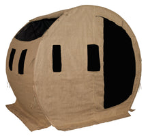 Load image into Gallery viewer, Muddy Bale Blind | 82" W x 64" L x 73" H Durable Outdoor Hunting Ground Blind Covered with Black-Backed Water-Resistant Denier Fabric + Burlap | 11 Windows with Adjustable Bungees
