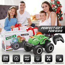 Load image into Gallery viewer, Amphibious Monster Truck Toys, 1:20 Waterproof Dinosaur Monster Trucks for Boys Age 4-7, 2.4GHz All Terrain RC Cars with 2 Batteries
