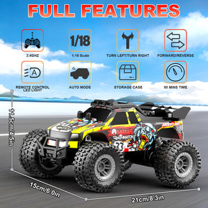 Remote Control Car for Kids Ages 6-12, High-Speed 2.4GHz Monster Truck with Flash LED Lights & Two Rechargeable Batteries