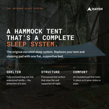 Load image into Gallery viewer, Haven Tent Original Lay-Flat Hammock Tent (Forest Green) – Comfortable Waterproof Camping Hammock with Mosquito Net – Includes Insulated Sleeping Pad &amp; Rainfly
