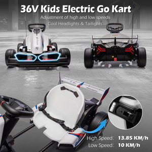 36V Licensed BMW Electric Go Kart, 7.5 MPH Drift Kart with 400W Motor, Outdoor Drift-able for 6 Years Old, White