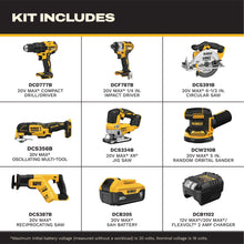 Load image into Gallery viewer, DEWALT 20V MAX 7-Tool Combo Kit, Includes Cordless Drill, Impact Driver, Reciprocating Saw, Circular Saw, Oscillating Tool, Random Orbital Sander, Jigsaw, 5Ah Battery and Charger (DCK751P1)

